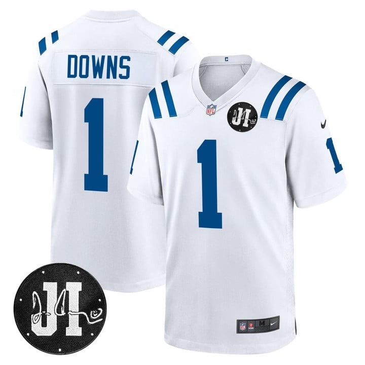 Men's Indianapolis Colts #1 Josh Downs White With Jim Irsay Patch Vapor Limited Stitched Jersey
