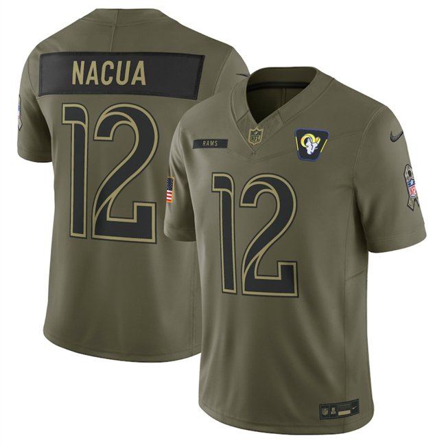Men's Los Angeles Rams #12 Puka Nacua Olive 2025 Salute to Service Limited Stitched Football Jersey