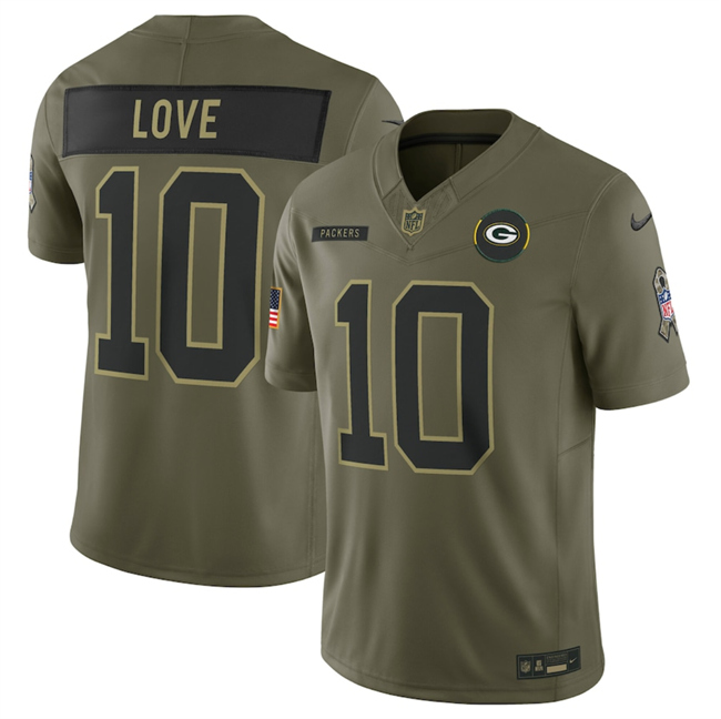 Men's Green Bay Packers #10 Jordan Love Olive 2025 Salute to Service Limited Stitched Football Jersey Men's Green Bay Packers #10 Jordan Love Olive 2025 Salute to Service Limited Stitched Football Jersey