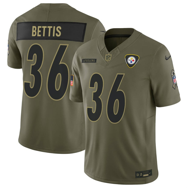 Men's Pittsburgh Steelers #36 Jerome Bettis Olive 2025 F.U.S.E. Salute to Service Limited Stitched Football Jersey Men's Pittsburgh Steelers #36 Jerome Bettis Olive 2025 F.U.S.E. Salute to Service Limited Stitched Football Jersey