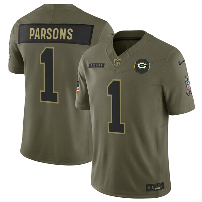 Men's Green Bay Packers #1 Micah Parsons Olive 2025 F.U.S.E. Salute to Service Limited Stitched Football Jersey Men's Green Bay Packers #1 Micah Parsons Olive 2025 F.U.S.E. Salute to Service Limited Stitched Football Jersey