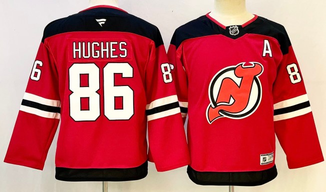 Youth New Jersey Devils #86 Jack Hughes Red With A Patch Stitched Jersey