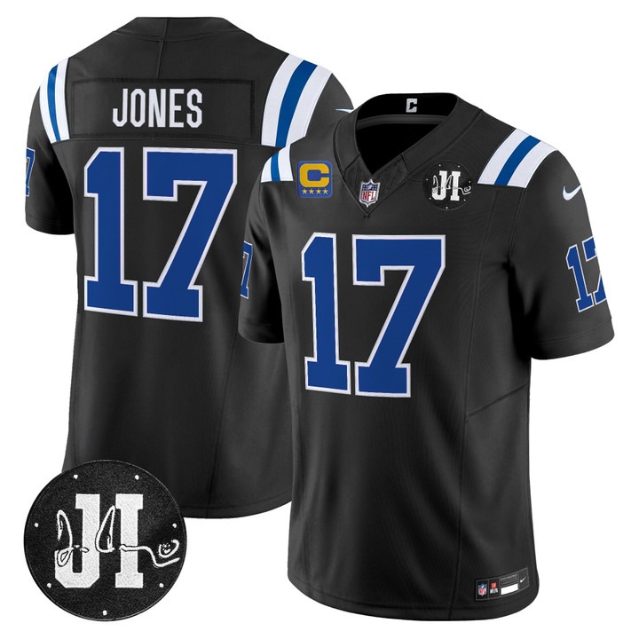 Men's Indianapolis Colts #17 Daniel Jones Black 2025 Jim Irsay & 4-star C Patch Vapor F.U.S.E. Limited Jersey