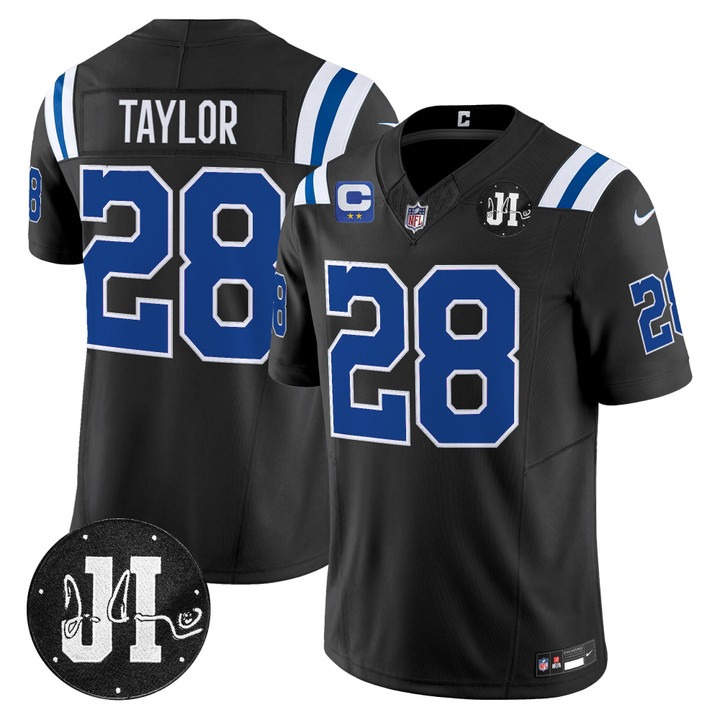 Men's Indianapolis Colts #28 Jonathan Taylor Black 2025 Jim Irsay & 2-star C Patch Vapor F.U.S.E. Limited Jersey