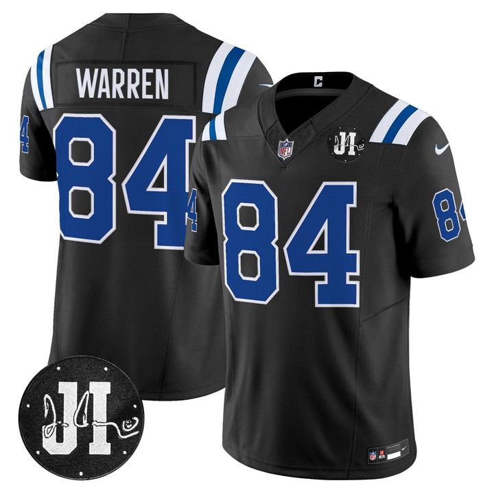 Men's Indianapolis Colts #84 Tyler Warren Black 2025 Jim Irsay Patch Vapor F.U.S.E. Limited Jersey