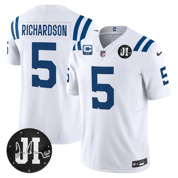 Men's Indianapolis Colts #5 Anthony Richardson Sr. White 2025 Jim Irsay & 2-star C Patch Vapor F.U.S.E. Limited Jersey