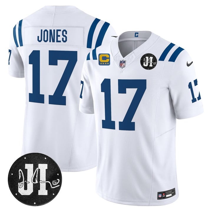 Men's Indianapolis Colts #17 Daniel Jones White 2025 Jim Irsay & 4-star C Patch Vapor F.U.S.E. Limited Jersey