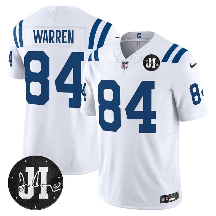 Men's Indianapolis Colts #84 Tyler Warren White 2025 Jim Irsay Patch Vapor F.U.S.E. Limited Jersey