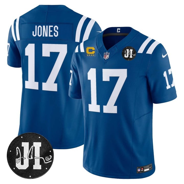 Men's Indianapolis Colts #17 Daniel Jones Royal 2025 Jim Irsay & 4-star C Patch Vapor F.U.S.E. Limited Jersey
