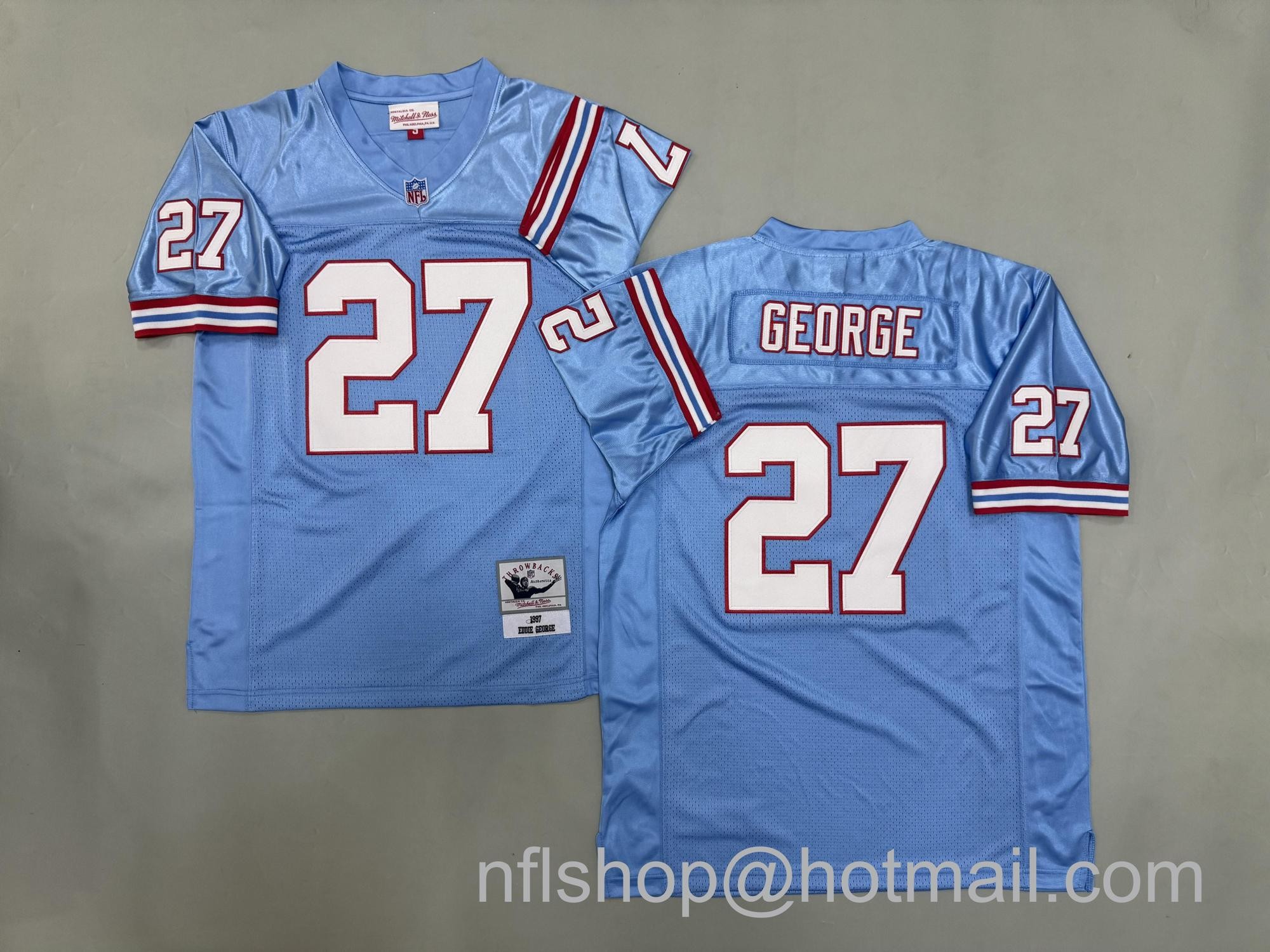 Men's Tennessee Oilers #27 Eddie George Light Blue 1997 Mitchell & Ness Jersey