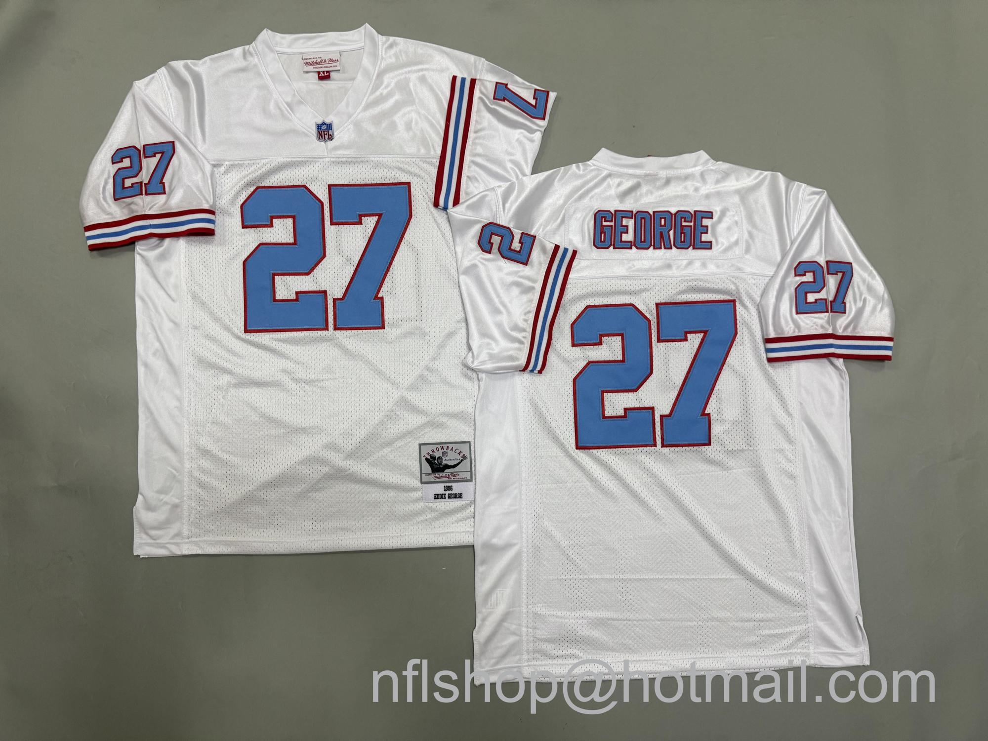 Men's Tennessee Oilers #27 Eddie George White 1996 Mitchell & Ness Jersey