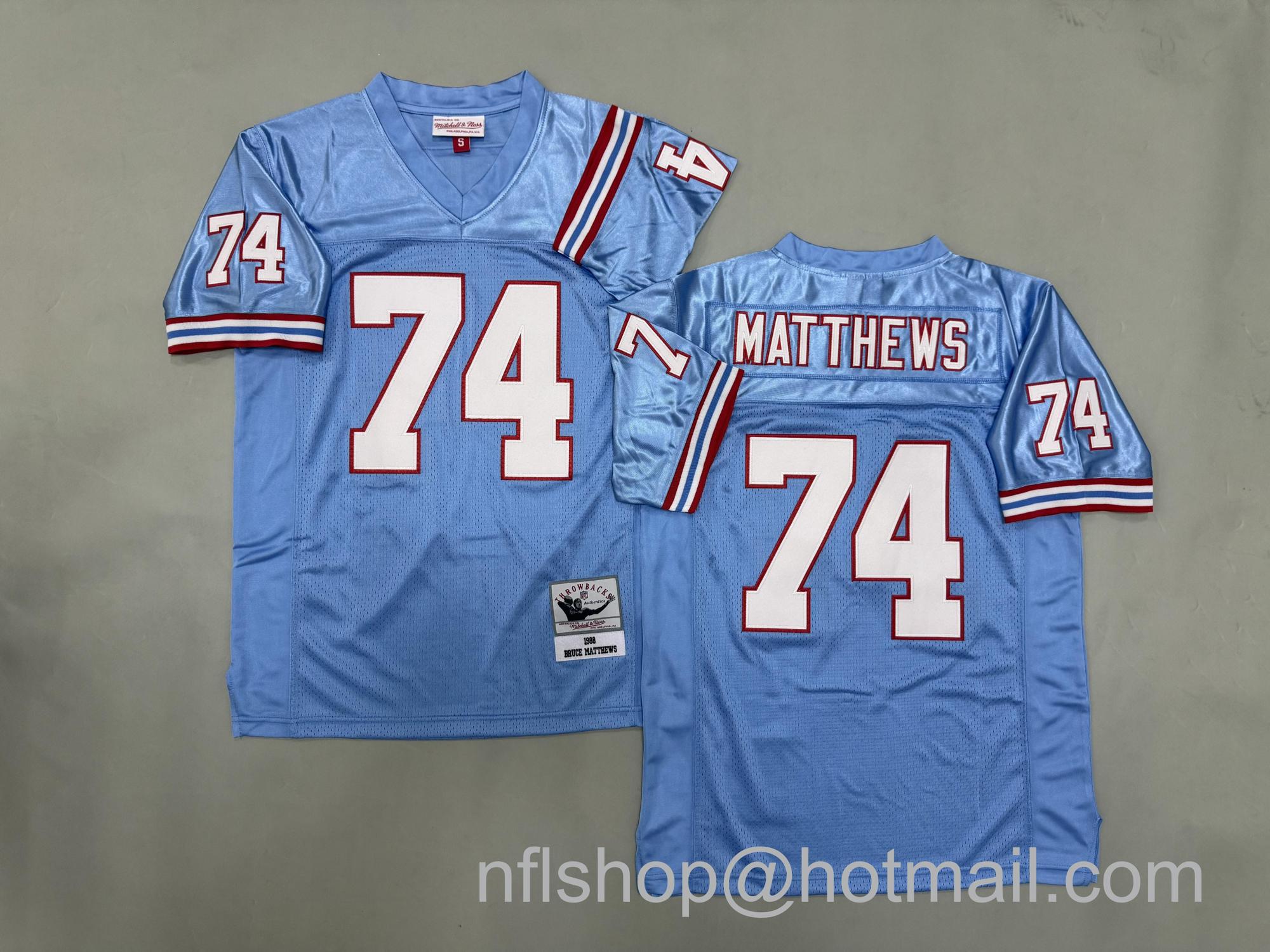 Men's Tennessee Oilers #74 Bruce Matthews Light Blue 1988 Mitchell & Ness Jersey