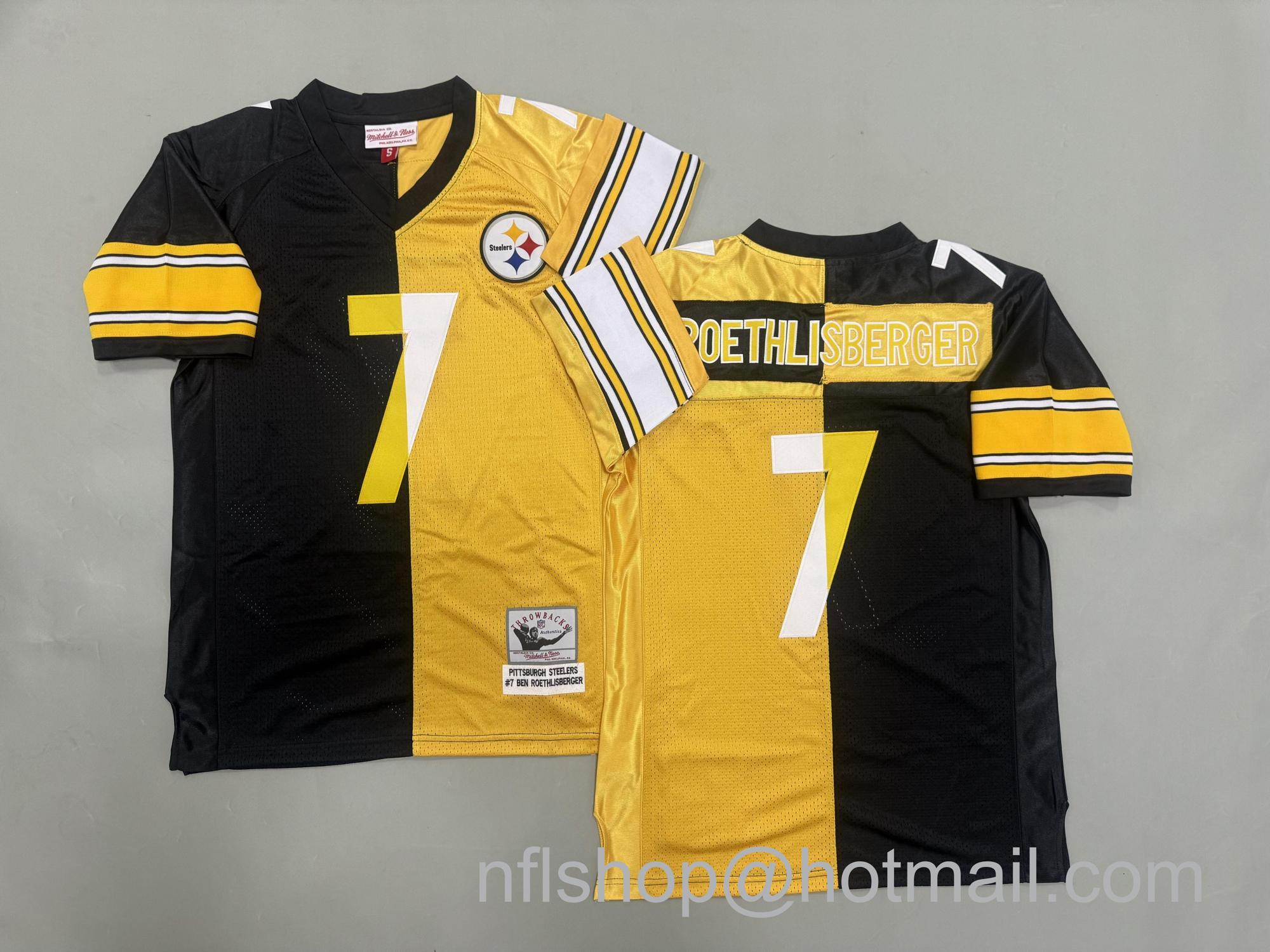 Men's Pittsburgh Steelers #7 Ben Roethlisberger Split Mitchell & Ness Jersey