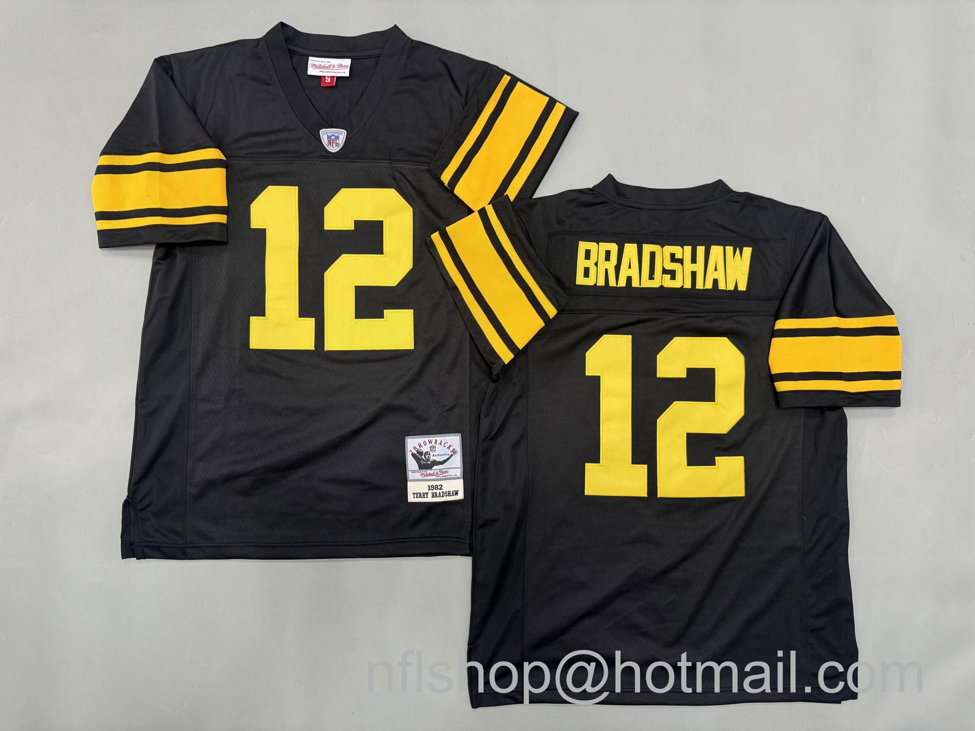 Men's Pittsburgh Steelers #12 Terry Bradshaw Black Color Rush 1982 Throwback NFL Jersey