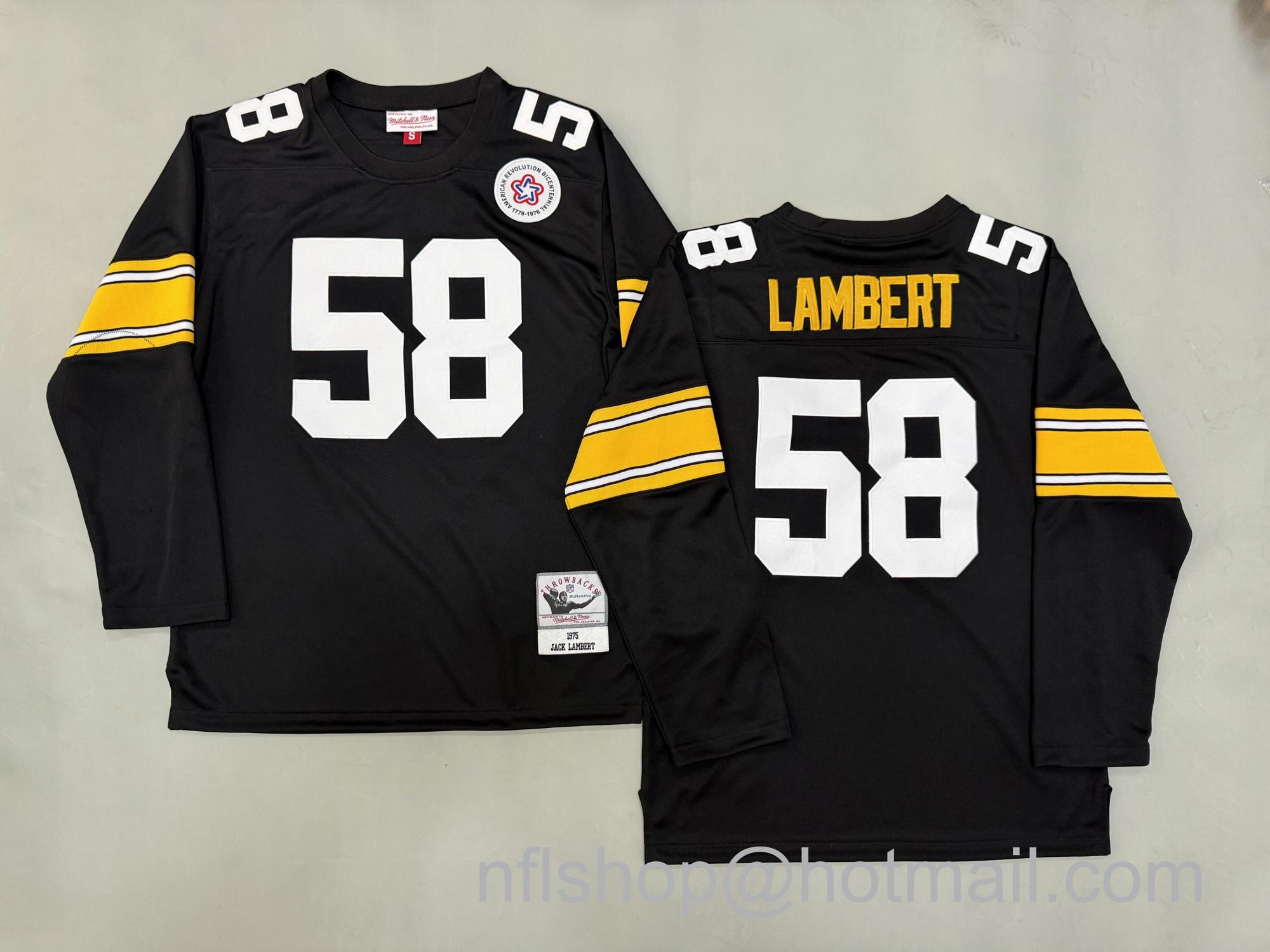 Men's Pittsburgh Steelers #58 Jack Lambert Black Long Sleeve 1975 Mitchell & Ness Jersey