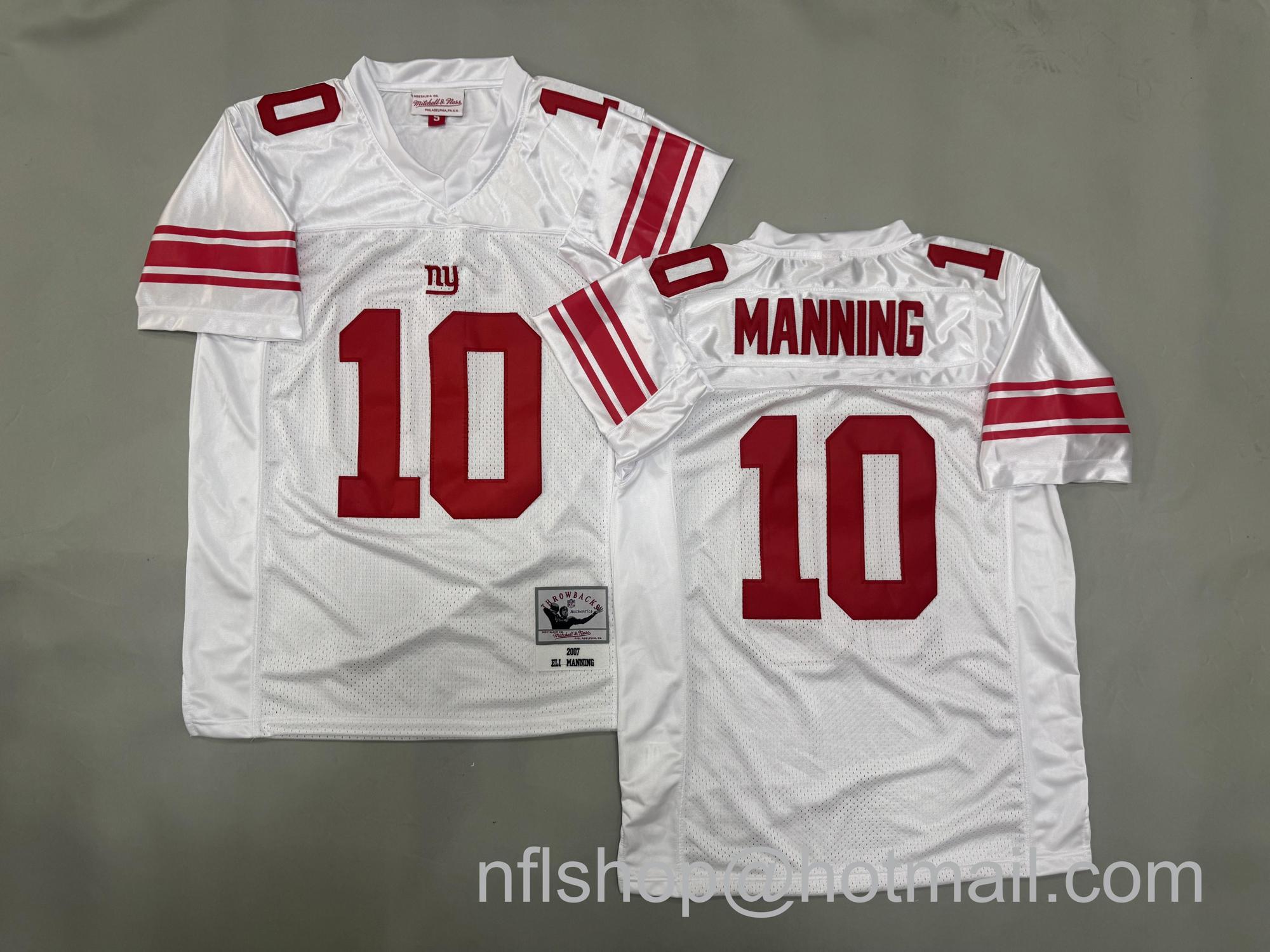 Men's New York Giants #10 Eli Manning White 2007 Mitchell & Ness Jersey