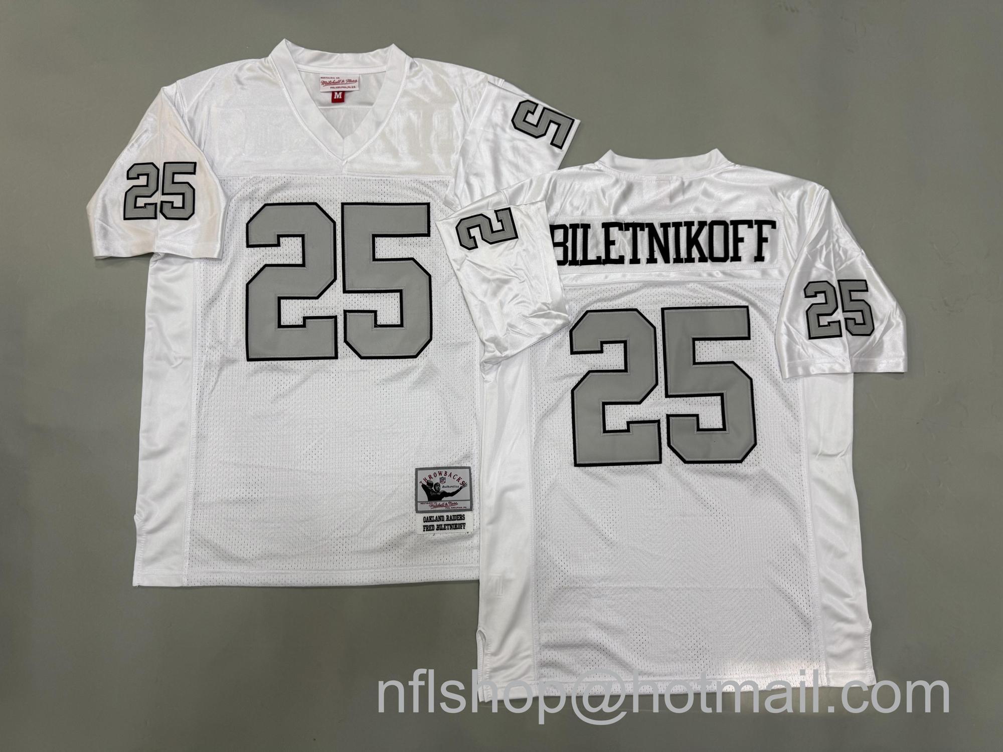 Men's Oakland Raiders #25 Fred Biletnikoff White Mitchell & Ness Jersey