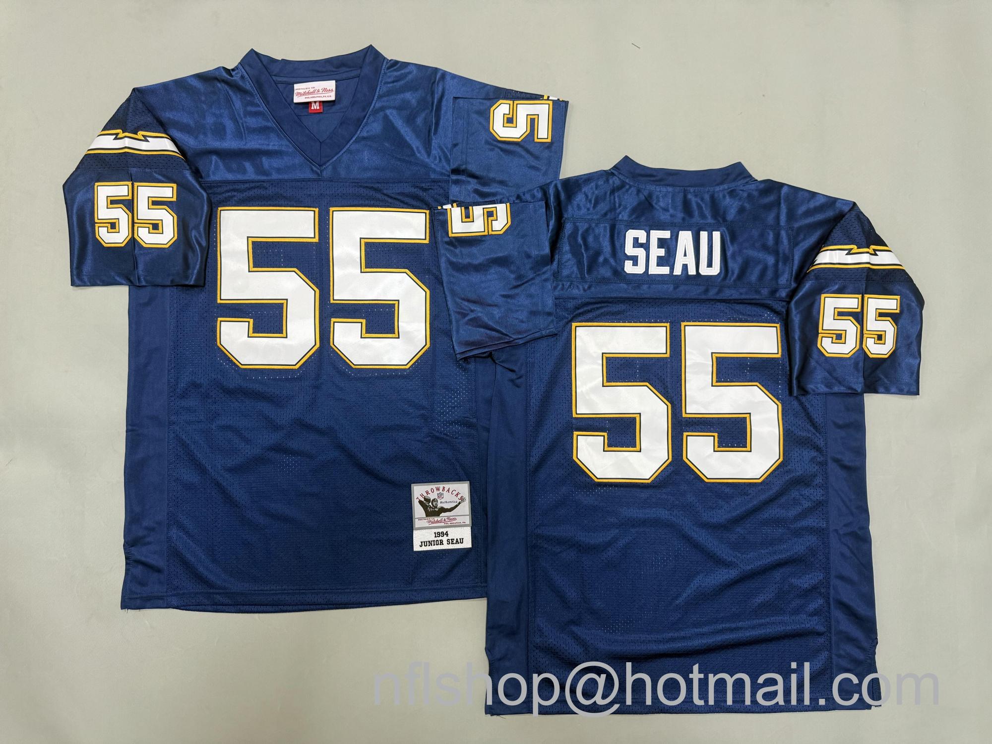 Men's Los Angeles Chargers #55 Junior Seau Navy Blue 1994 Mitchell & Ness Jersey