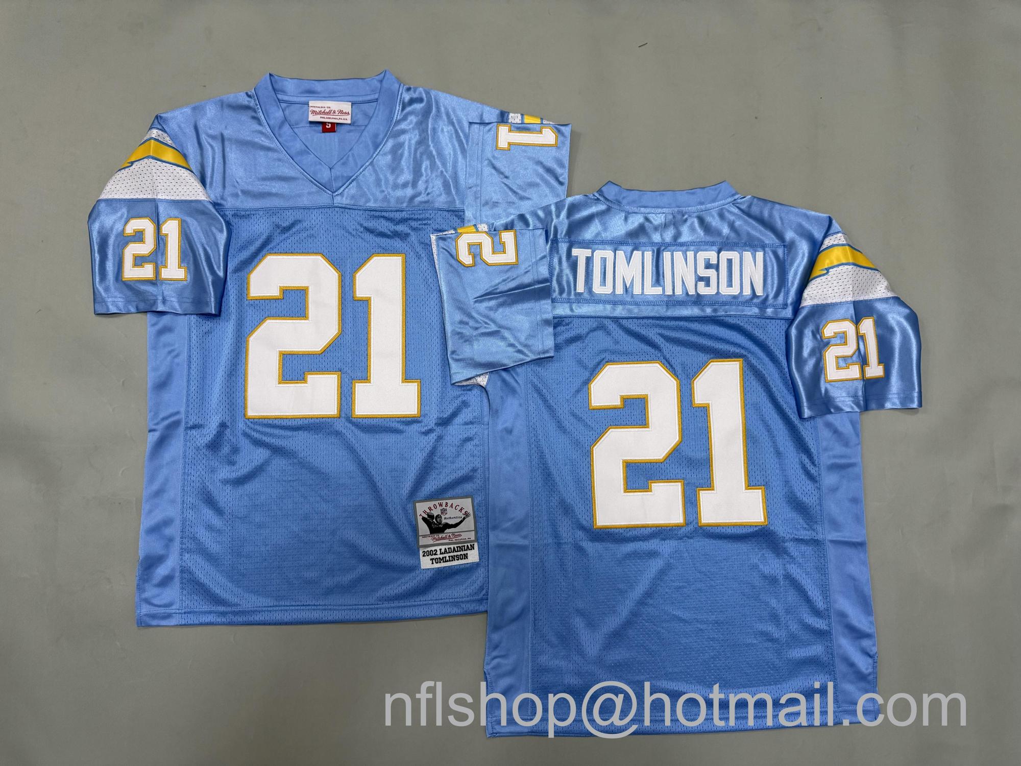 Men's Los Angeles Chargers #21 LaDainian Tomlinson Light Blue 2002 Mitchell & Ness Jersey
