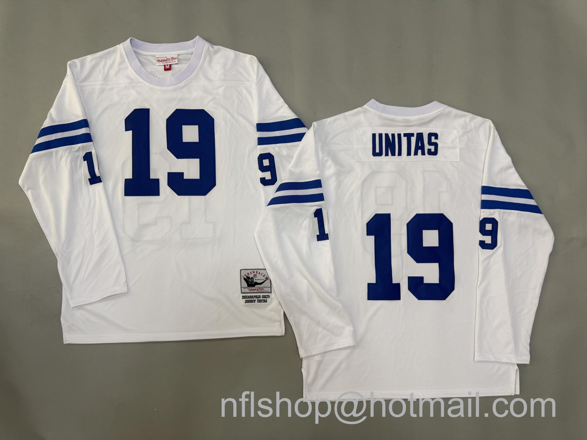 Men's Indianapolis Colts #19 Johnny Unitas White Long Sleeve Mitchell & Ness Jersey