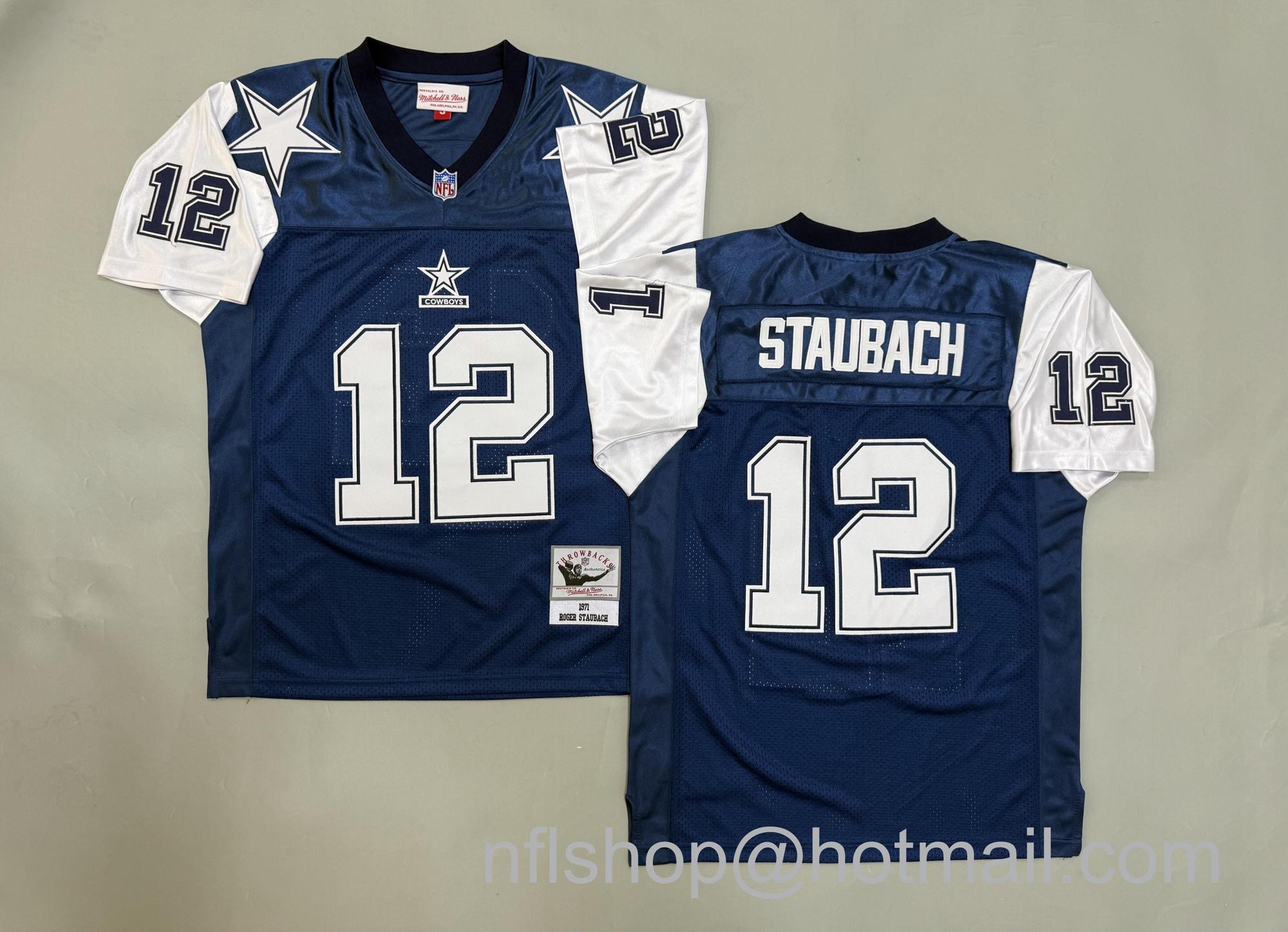Men's Dallas Cowboys #12 Roger Staubach Navy 1971 Throwback NFL Jersey