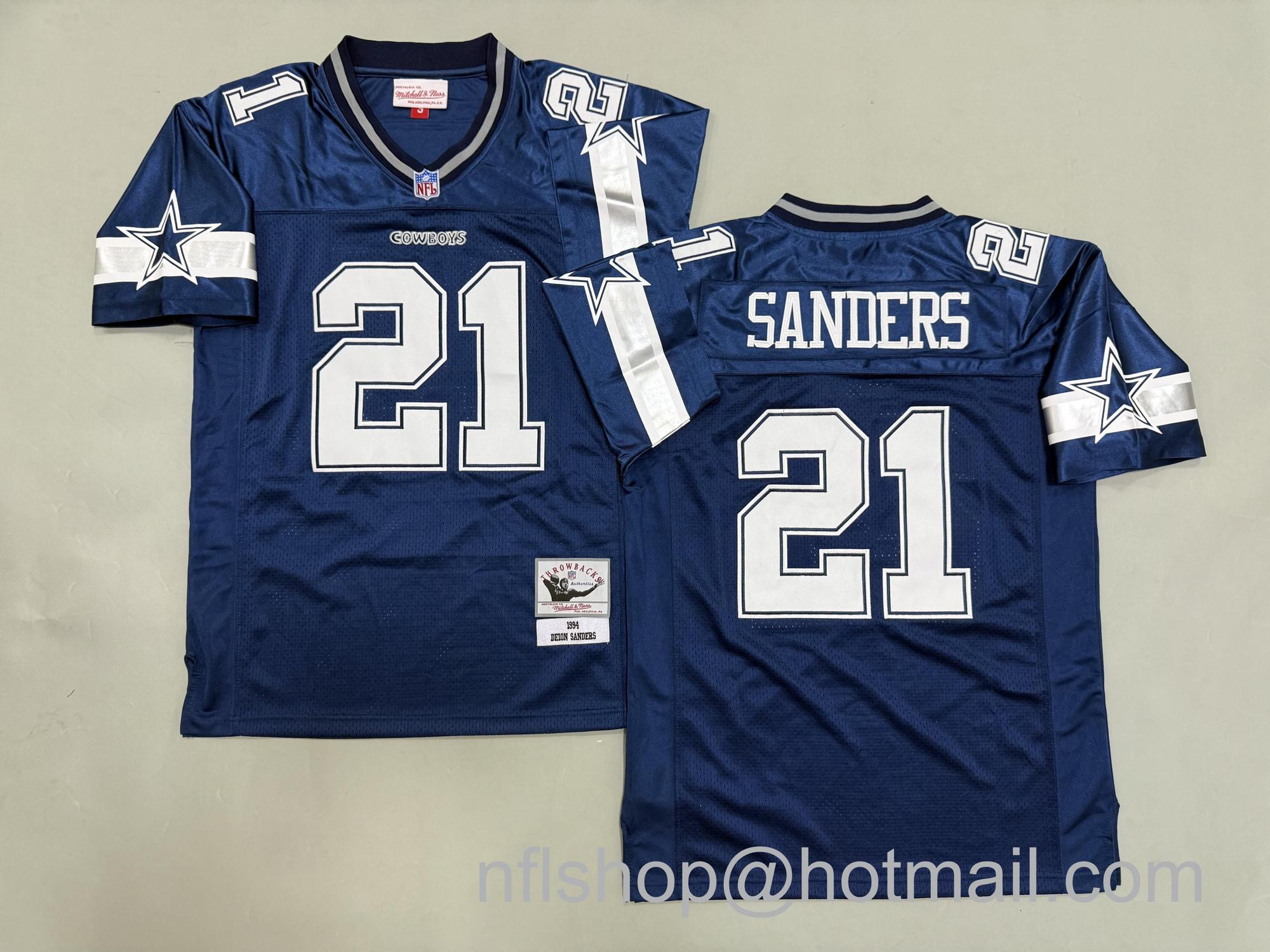 Men's Dallas Cowboys #21 Deion Sanders Navy 1994 Throwback NFL Jersey