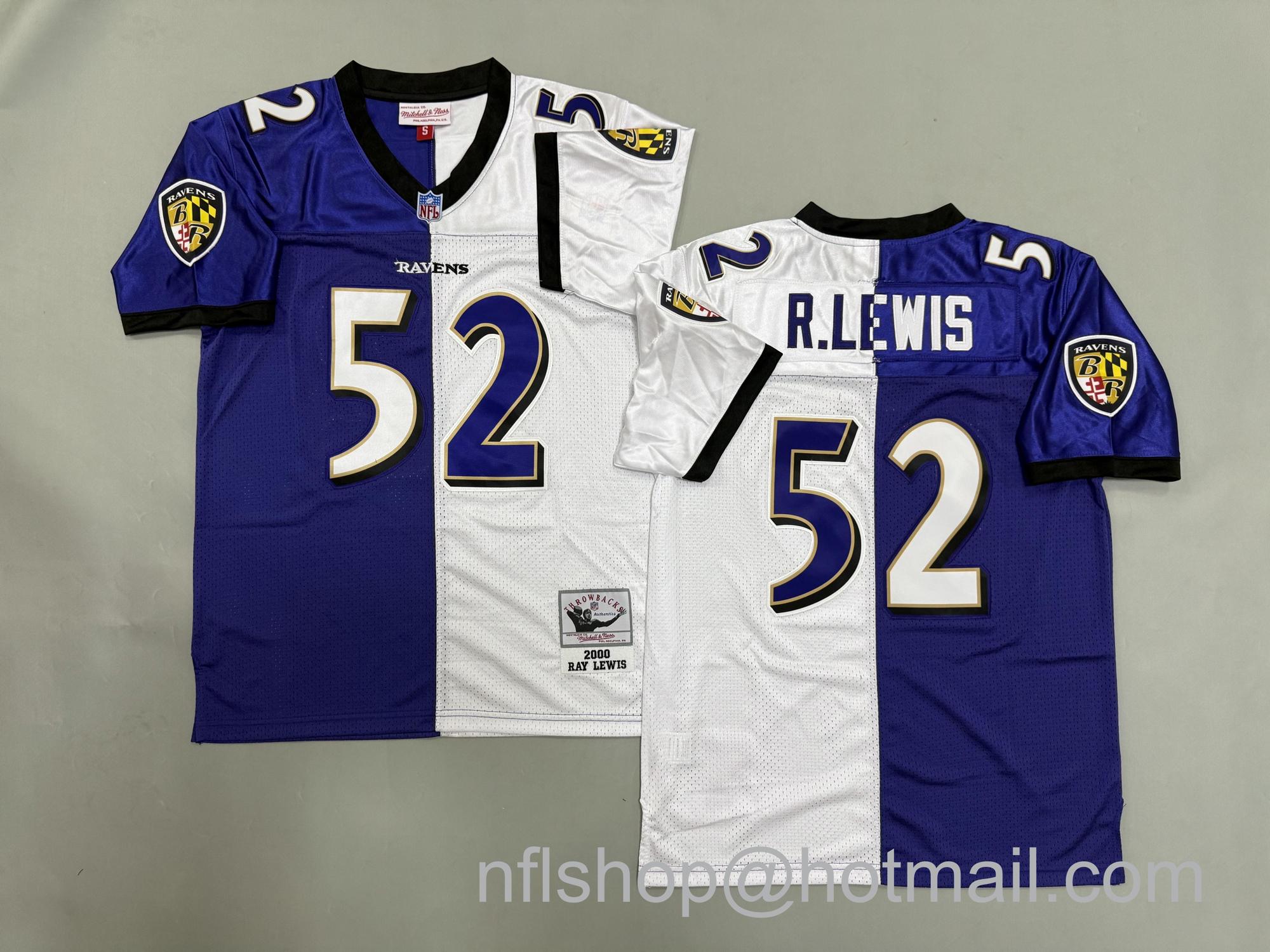 Men's Baltimore Ravens #52 Ray Lewis Split 2000 Throwback NFL Jerseys