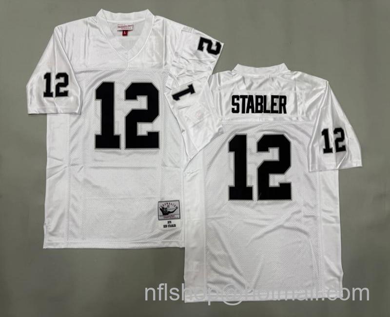Men's Oakland Raiders #12 Ken Stabler White 1976 Mitchell & Ness Jersey