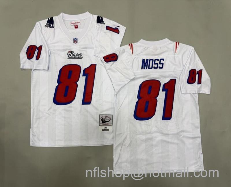 Men's New England Patriots #81 Randy Moss White 2007 Mitchell & Ness Jerseys