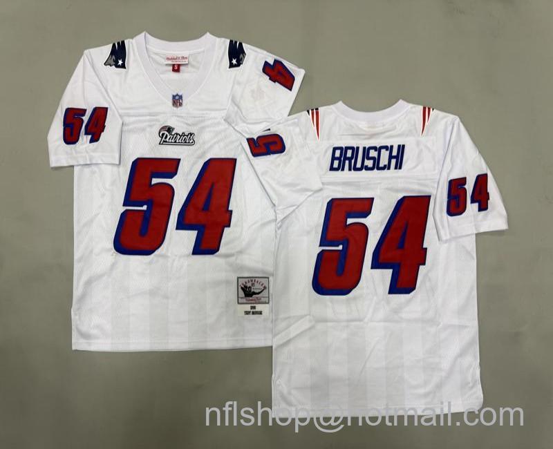 Men's New England Patriots #54 Tedy Bruschi White 1996 Mitchell & Ness Jerseys