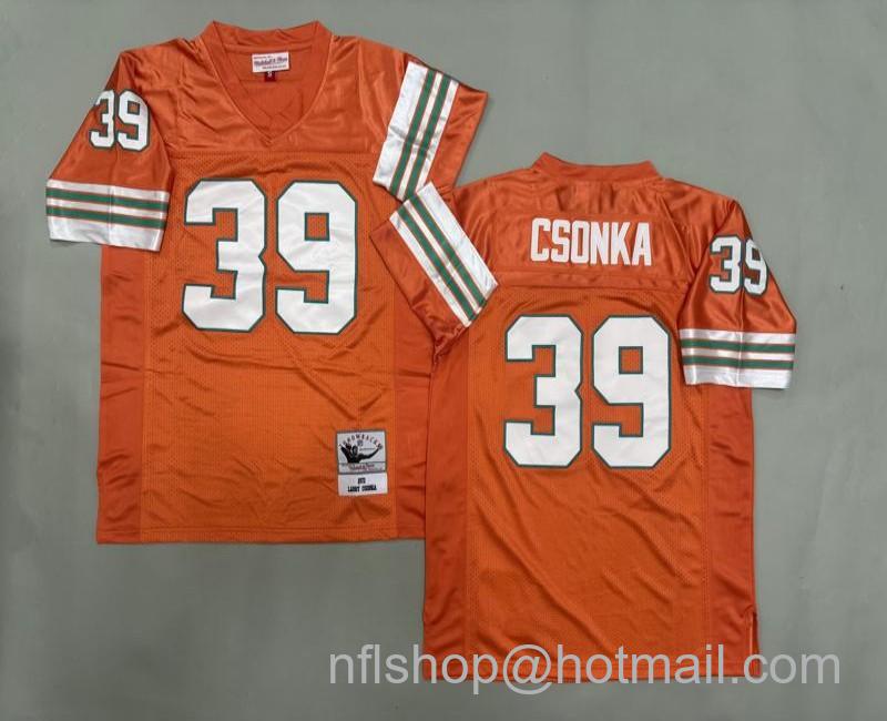 Men's Miami Dolphins #39 Larry Csonka Orange 1972 Mitchell & Ness Jersey