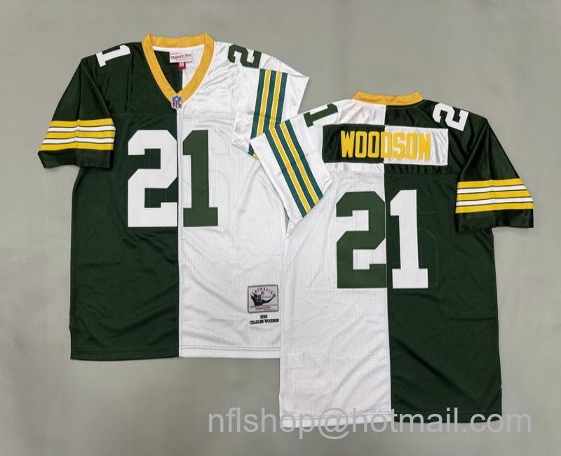 Men's Green Bay Packers #21 Charles Woodson Split 2010 Mitchell & Ness Jersey