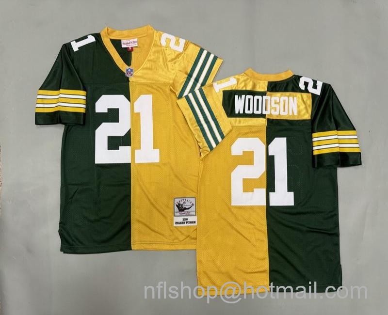 Men's Green Bay Packers #21 Charles Woodson Split 2010 Mitchell & Ness Jerseys