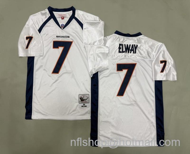 Men's Denver Broncos #7 John Elway White 1998 Mitchell & Ness Jersey
