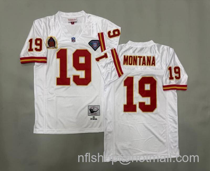 Men's Kansas City Chiefs #19 Joe Montana White 1996 Mitchell & Ness Jersey