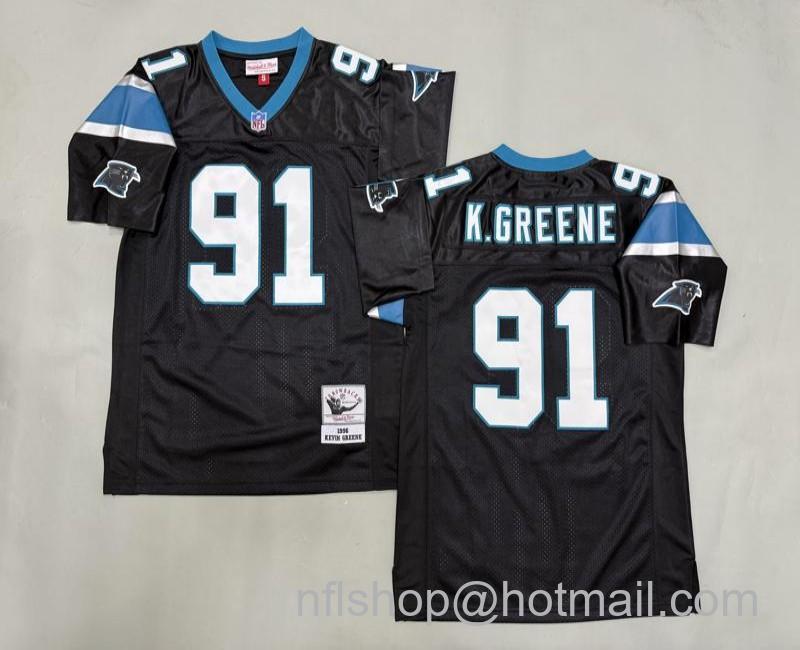 Men's Carolina Panthers #91 Kevin Greene Black 1996 Mitchell & Ness Jersey