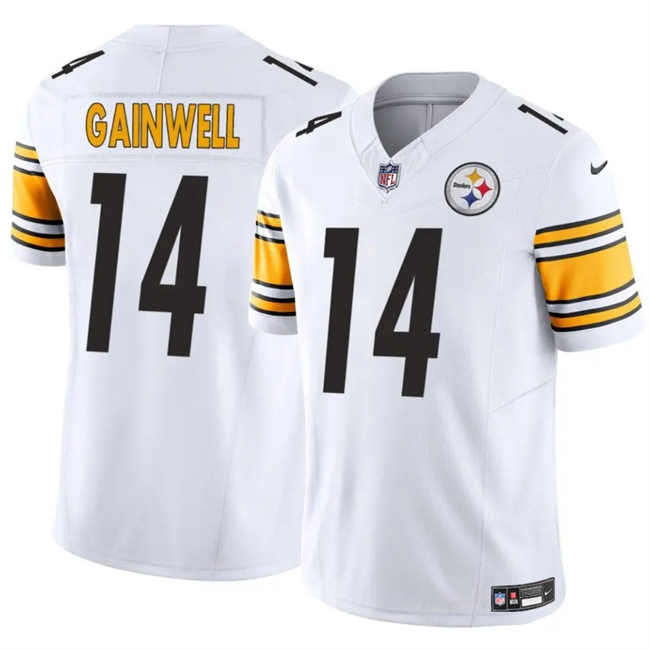 Men's Pittsburgh Steelers #14 Kenneth Gainwell White 2025 F.U.S.E. Vapor Limited Stitched Football Jersey Men's Pittsburgh Steelers #14 Kenneth Gainwell White 2025 F.U.S.E. Vapor Limited Stitched Football Jersey