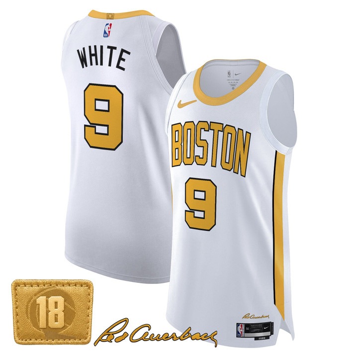 Men's Boston Celtics #9 Derrick White White Gold 2025-26 City Edition Swingman Stitched Basketball Jersey Men's Boston Celtics #9 Derrick White White Gold 2025-26 City Edition Swingman Stitched Basketball Jersey