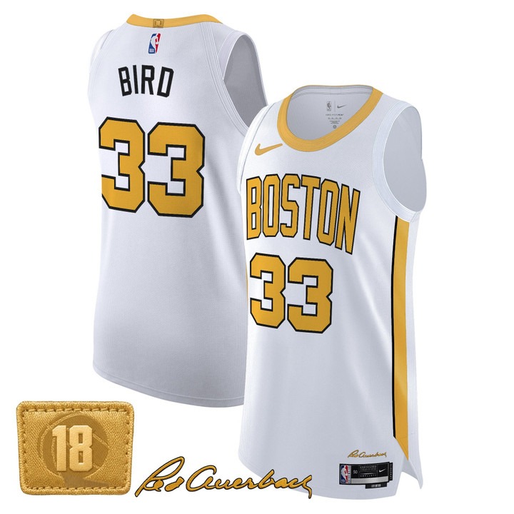 Men's Boston Celtics #33 Larry Bird White Gold 2025-26 City Edition Swingman Stitched Basketball Jersey Men's Boston Celtics #33 Larry Bird White Gold 2025-26 City Edition Swingman Stitched Basketball Jersey