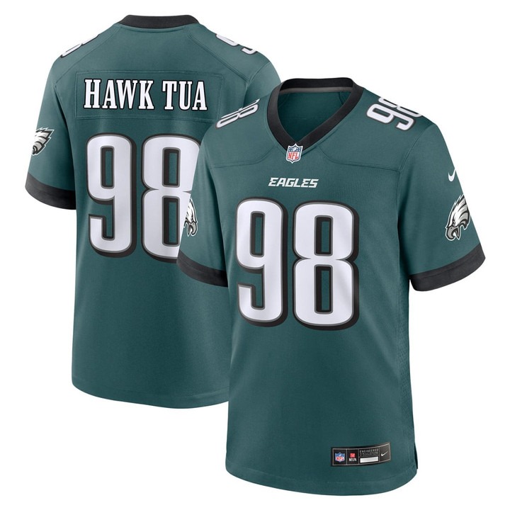 Men's Philadelphia Eagles #98 Hawk Tua Midnight Green Stitched Nike Game Jersey