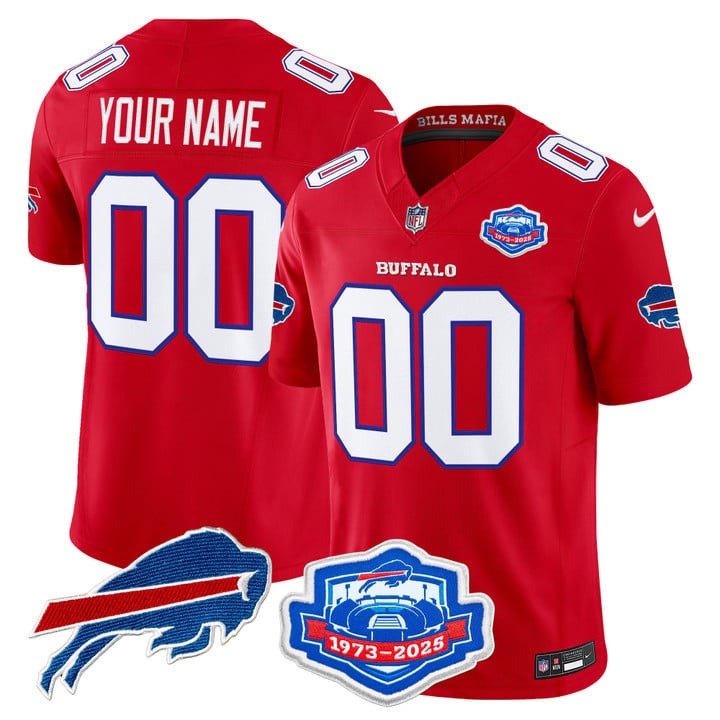 Men's Buffalo Bills Custom Red 2025 With Farewell Season Patch Vapor Limited Stitched Jersey