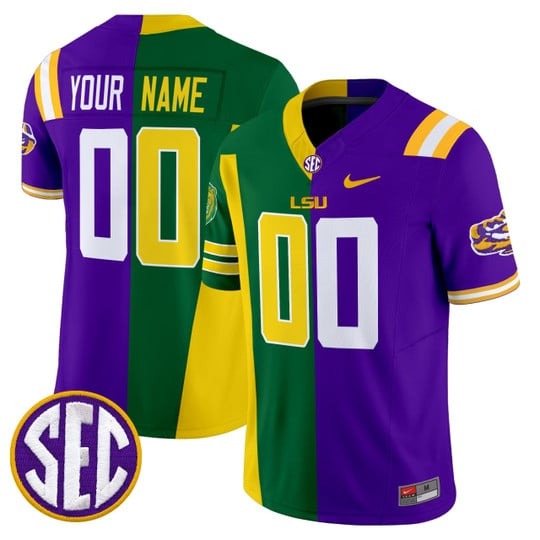 Men's LSU Tigers & Southeastern Louisiana Lions College Football Custom Split Stitched Jersey Men's LSU Tigers & Southeastern Louisiana Lions College Football Custom Split Stitched Jersey