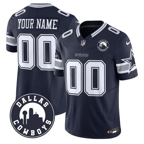 Men's Dallas Cowboys Active Player Custom Navy 2025 F.U.S.E. 'Dallas City' Patch Vapor Untouchable Limited Stitched Football Jersey