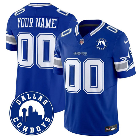 Men's Dallas Cowboys Active Player Custom Royal 2025 F.U.S.E. 'Dallas City' Patch Vapor Untouchable Limited Stitched Football Jersey