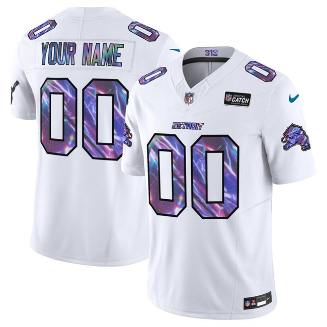 Men's Detroit Lions Active Player Custom White 2025 Crucial Catch F.U.S.E. Vapor Limited Stitched Football Jersey