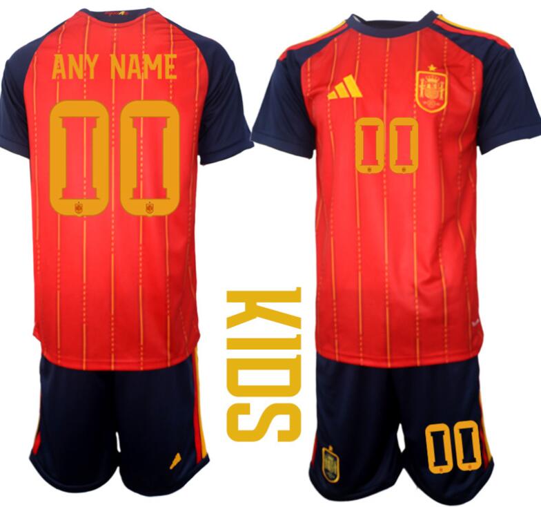 Kids' Spain Team Custom 2025-26 Red Home Soccer Jersey Suit