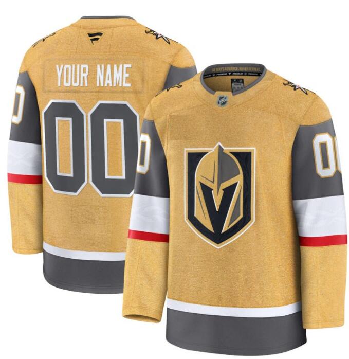 Men's Vegas Golden Knights Custom Gold Stitched Name Number Fanatics Jersey
