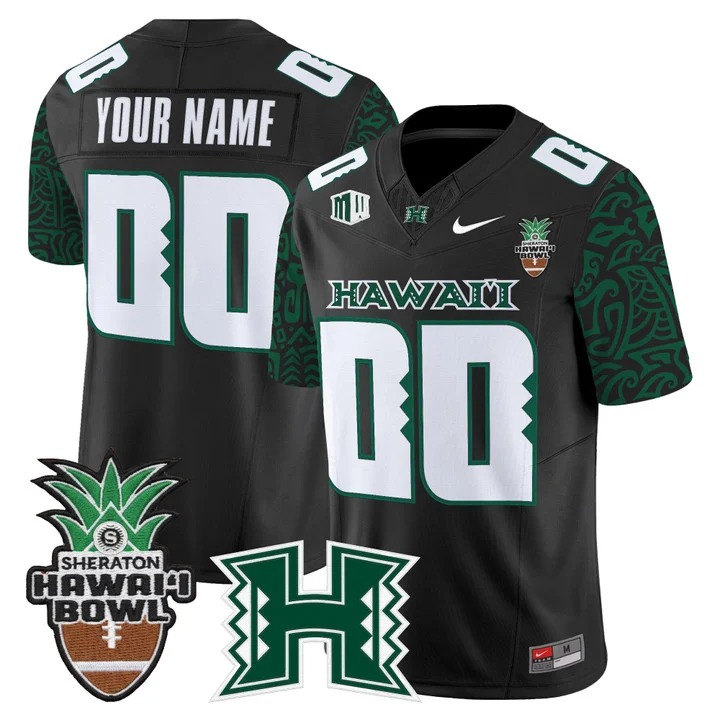 Men's Hawaii Rainbow Warriors Custom Black Limited Hawaii Bowl Patch 2025 Hawaii Pattern Vapor Limited Stitched Jersey