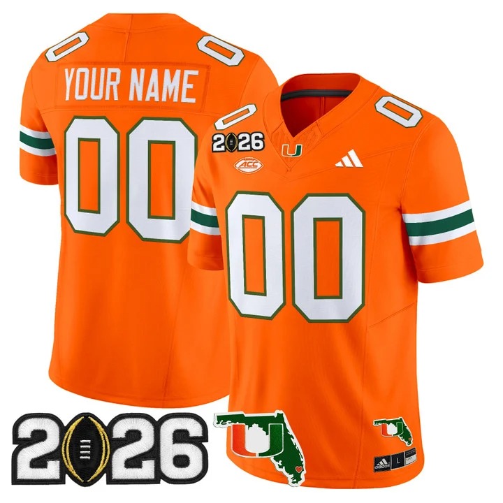 Men's Miami Hurricanes Custom Orange 2026 CFP Final & Florida Patch F.U.S.E. Vapor Limited Stitched Jersey