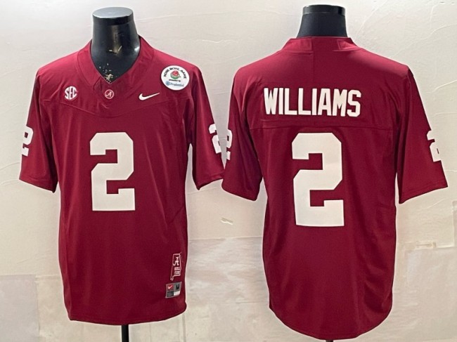 Men's Alabama Crimson Tide #2 Ryan Williams Red F.U.S.E. With 2026 Rose Bowl & State Patch Stitched Football Jersey
